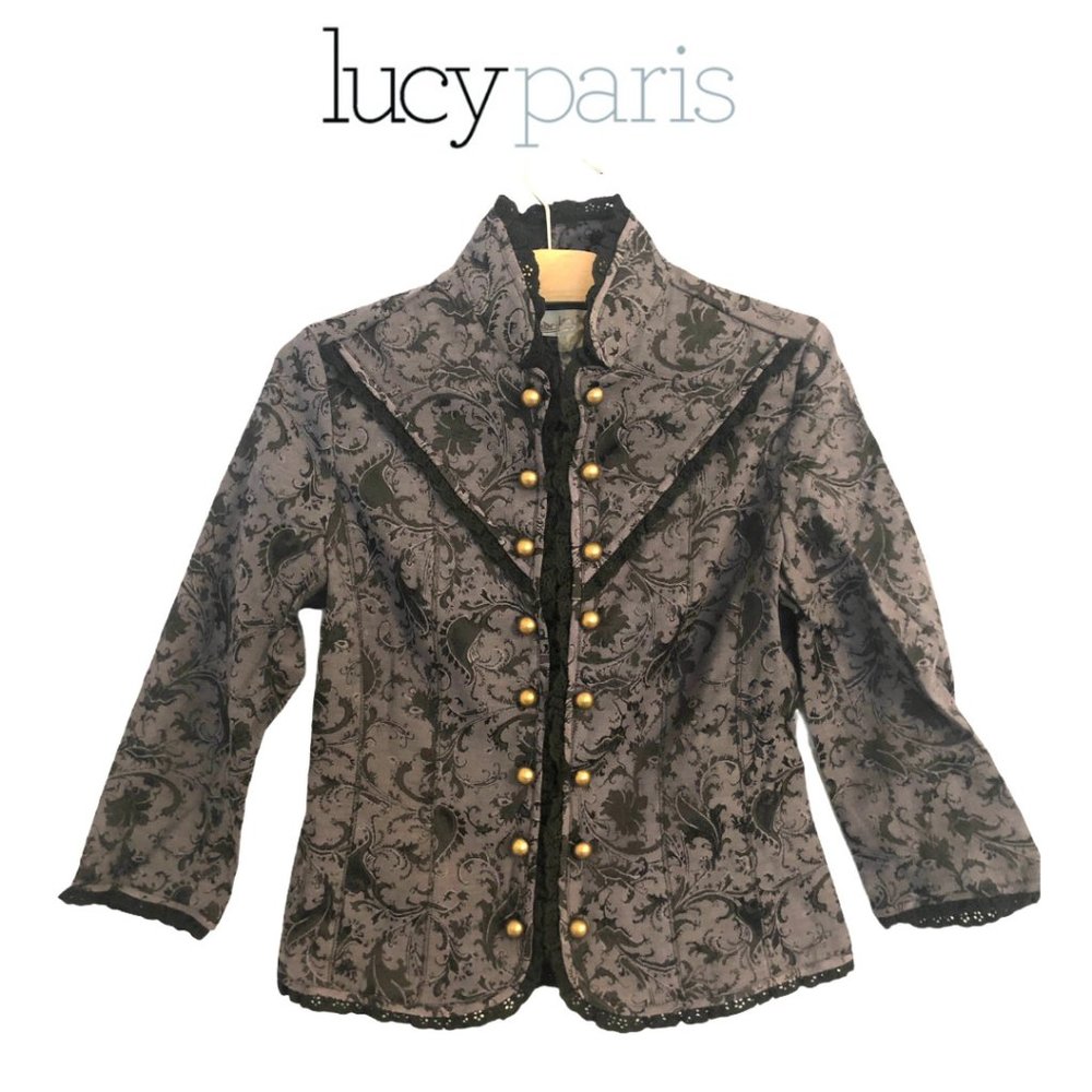 Lucy Paris Floral + Eyelet Military Style Blazer